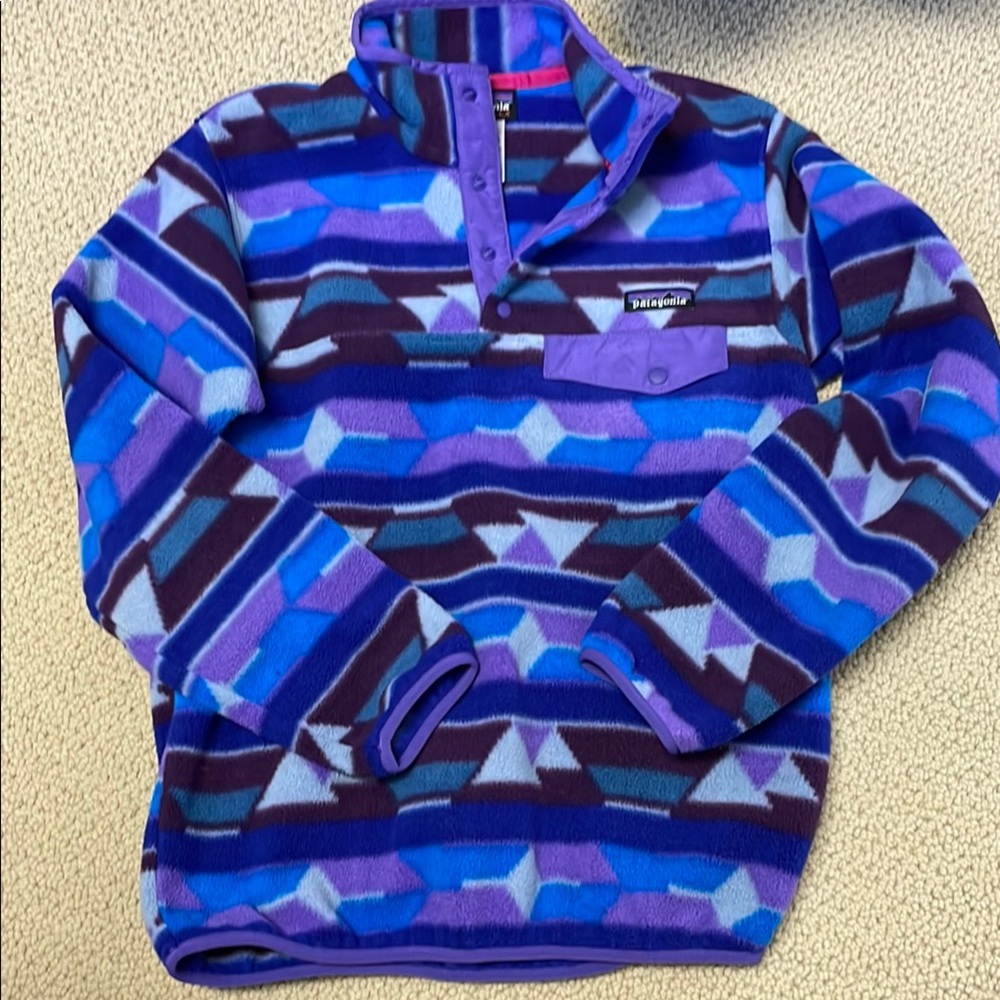 Patagonia Synchilla Pullover Geometric Fleece in Purple and Blue